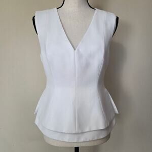 BCBGMAXAZRIA Size S Off White Layered V-Neck Sleeveless Lined Peplum Top
